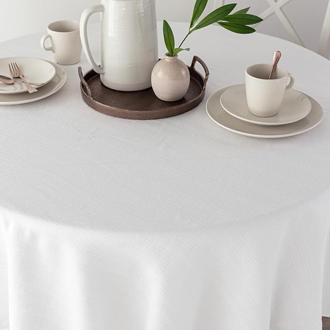 Benson Mills Cameron Textured Fabric Table Cloth, for Everyday Home Dining, Parties, Weddings & Holiday Tablecloths (70" Round, White)