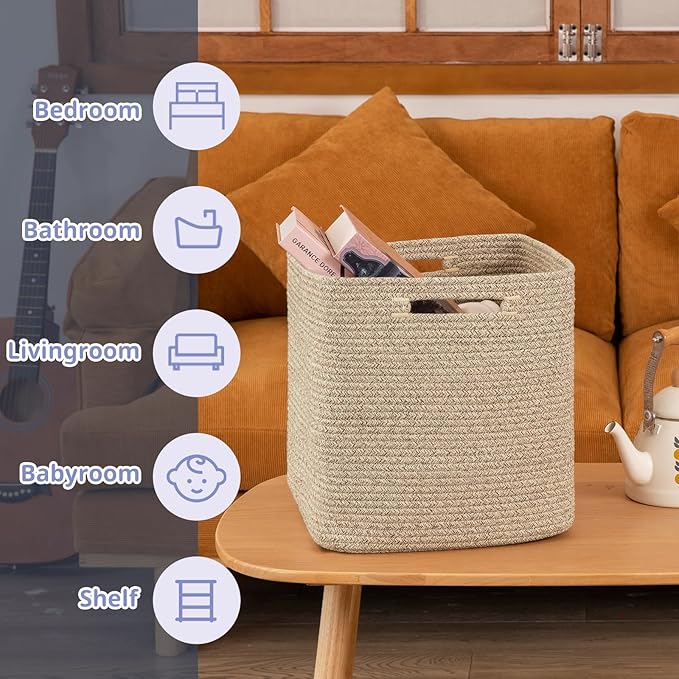 OIAHOMY Storage Cubes, 13 Inch Cube Storage Organizer, Collapsible Storage Bins, Baskets for Organizing, Storage Bins for Shelves-Brown, 2-PACK