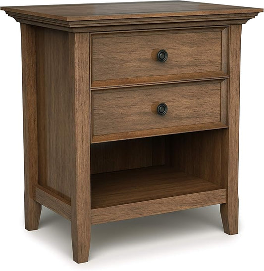 SIMPLIHOME Amherst SOLID WOOD 24 inch Wide Transitional Bedside Nightstand Table in Rustic Natural Aged Brown, for the Living Room and Bedroom