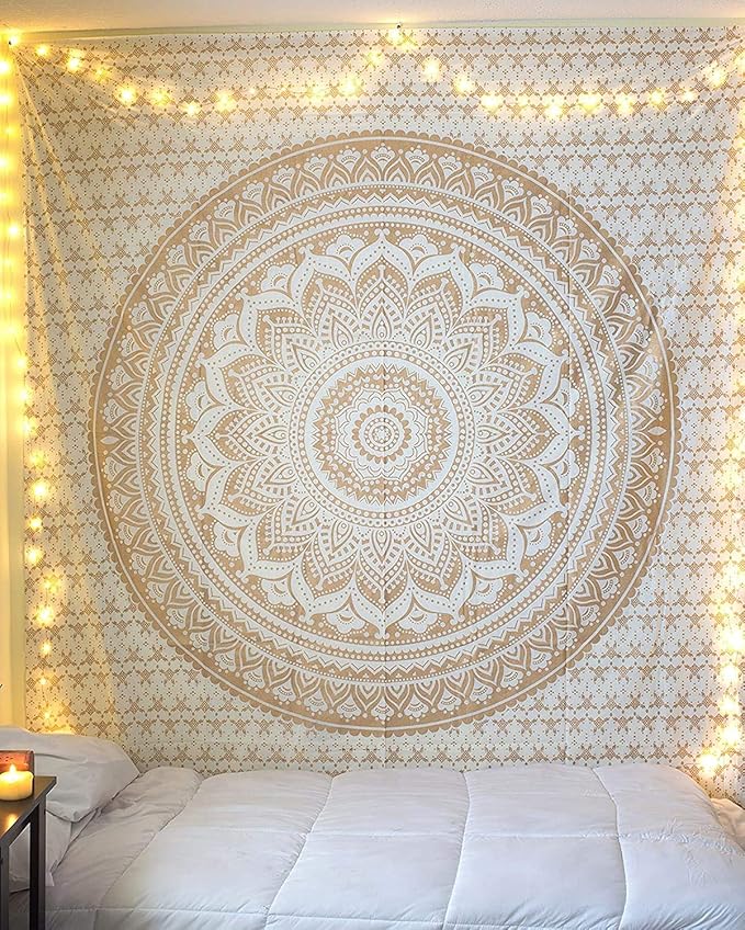 RAJRANG Golden Mandala Tapestry Wall Hanging Bohemian Ombre Art Hippie Bedroom and Living Room Boho Decor Cotton Tapestries Twin 84x54 Inches