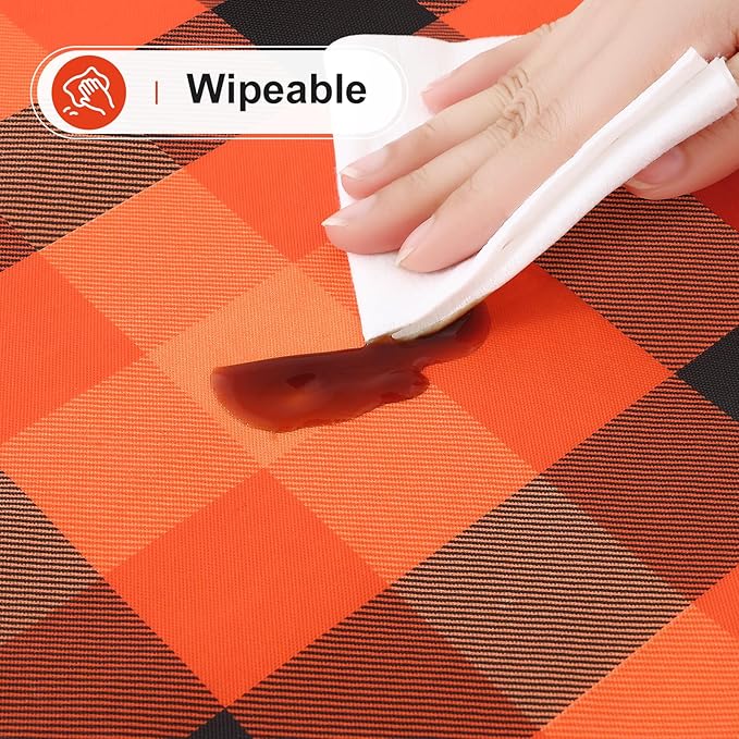 misaya Rectangle Waterproof Vinyl Table Cloth, Buffalo Flannel Backed Tablecloth, Wipeable Plastic Table Cover for Fall, Halloween (60" x 120", Black and Orange and Yellow)