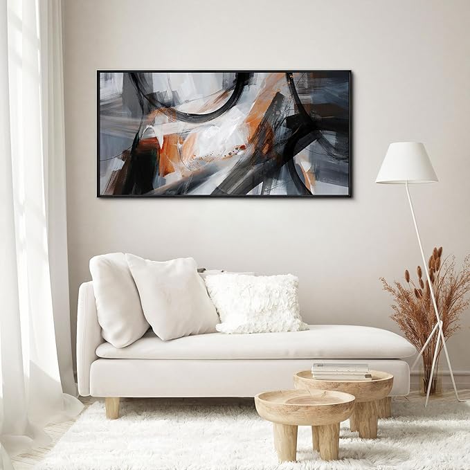 KLAKLA Wall Art for Living Room - Black and Orange Boho Abstract Canvas Framed Wall Decor Office Bedroom Art Modern Large Picture Artwork for Walls Prints Paintings Artwork 40x20 Inches