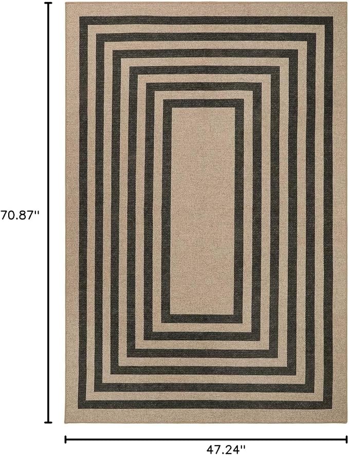 Lahome Modern Geometric Easy Jute Entryway Rug, 4x6 Black Washable Carpet for Bedroom Contemporary Thin Living Room Patio Rug, Farmhouse Non Slip Indoor Outdoor Carpet for Dining Room Backyard