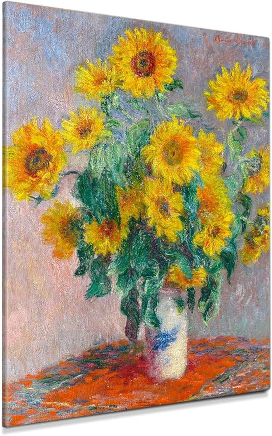 DECORARTS - Sunflowers by Claude Monet, Museum-Quality Giclee Canvas Print, Wall Art Reproduction, 30" W x 40" H, Made in USA