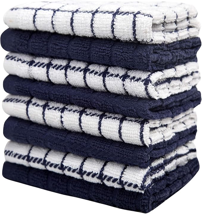 Bumble Dish Cloths (8 Pack) - 100% Cotton Dish Rags & Kitchen Washcloths for Washing Dishes | 12" x 12" | 405 GSM | Navy