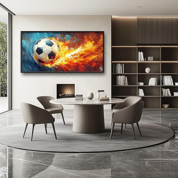 Olivine Sports Wall Art, Soccer Wall Decor, Abstract Football Canvas Prints Painting, Framed Artwork for Bathroom Bedroom Living Room Office Home Gym Decoration 60"x30"