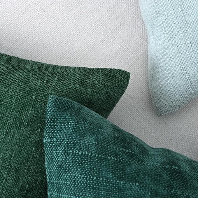 Set of 4 Soft Textured Decorative Throw Pillow Covers 24x24 Inch Cozy Farmhouse Cushion Cover Square Accent Pillow Cases for Bed Couch Sofa Living Room, Dark Green