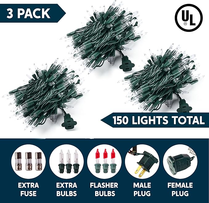 Joiedomi Clear Christmas String Lights Indoor,450(3x150) Mini Warm White Fairy Light,93.6FT Lighting Decor for Patio Dorm Classroom Bedroom Holiday Wedding Party Garland Birthday Festival,Green Wire