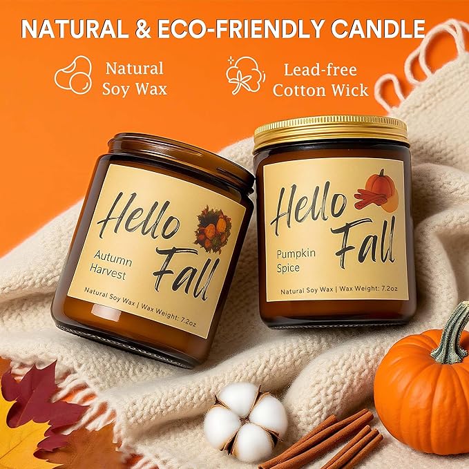 Lihome Fall Candles, Fall Decorations for Home - Fall Gifts for Women, Natural Soy Wax Scented Candles Set(4pcs)