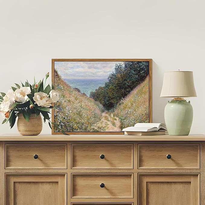 Framed Vintage Monet Wall Art Farmhouse Decor – Impressionist Oil Painting Canvas Prints – Country Landscape Classic Aesthetic Wall Decor for Living Room Bedroom Bathroom – 8''x10''