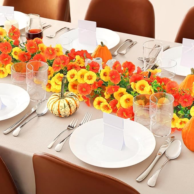 Dremisland Fall Artificial Flowers Garland 2Pcs 5.9Ft Artificial Fall Morning Glory Flower Vines UV Resistant Orange Yellow Hanging Autumn Floral Vines for Home Garden Wedding Party Thanksgiving Decor