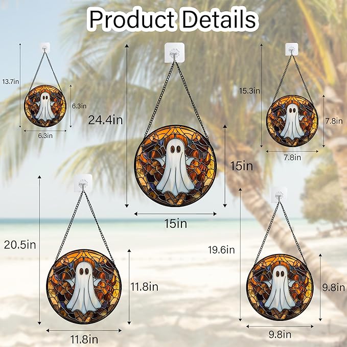 Stained Glass Window Hanging Halloween White Horror Ghost 6.3" - Suncatcher Door Garden Kitchen Sun Catcher Home Gothic Decor Birthday for Mom Men Woman Friend Grandma