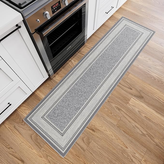 Ottomanson Hallway Runner Rug 1'10" x 7' Non Slip Border Area Rugs Easy to Clean Laundry Rug Runner Durable & Pet Friendly Floor Carpet Runners for Hallways Entryway Living Room Kitchen, Light Gray