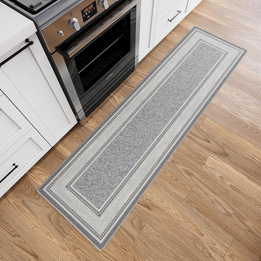 Ottomanson Hallway Runner Rug 1'10" x 7' Non Slip Border Area Rugs Easy to Clean Laundry Rug Runner Durable & Pet Friendly Floor Carpet Runners for Hallways Entryway Living Room Kitchen, Light Gray