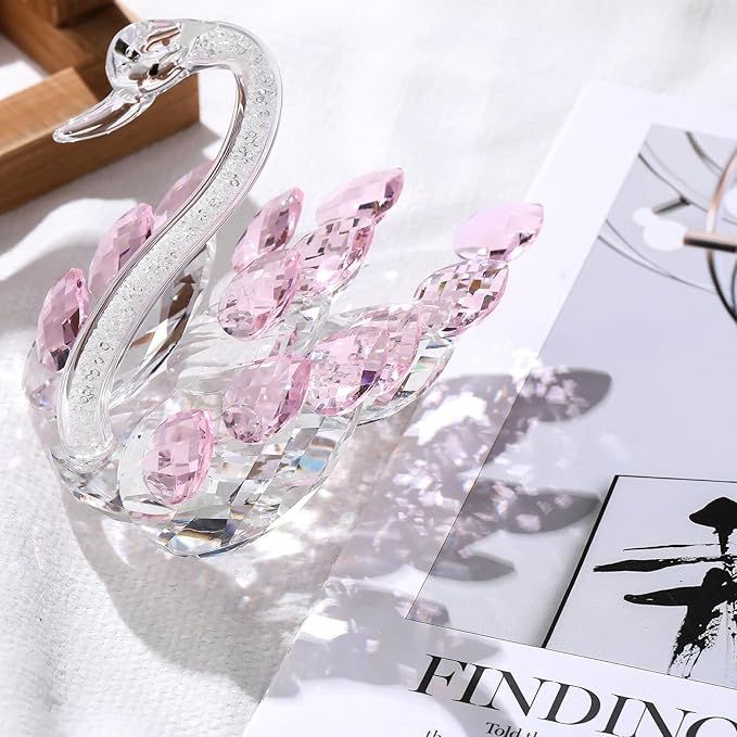 Set of 2 Crystal Pink Swans Anniversary Wedding Gifts for Women, Mom, Couple, Swan Figurines Collectibles Birthday Presents Keepsake for Parents Home Decor (6.5in Gift Boxed)