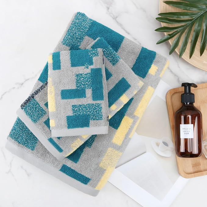 SEMAXE 18-Pack Bath Towel Set Include 6 Bath Towels, 6 Hand Towels, 6 Wash Cloths, 100% Cotton Bathroom Towels with Hanging Loops, Soft and Absorbent Towel, Colorful Towel - Checkered Collection