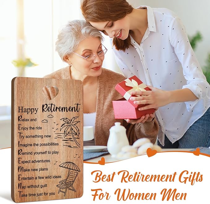 Retirement Gift for Women Men Acacia Wooden Cutting Board Retired Gift Funny Farewell Gift for Coworker Teacher Boss Nurses Friend Mom Ladies Happy Retirement Gift Wood Engraved Board Going Away Gift