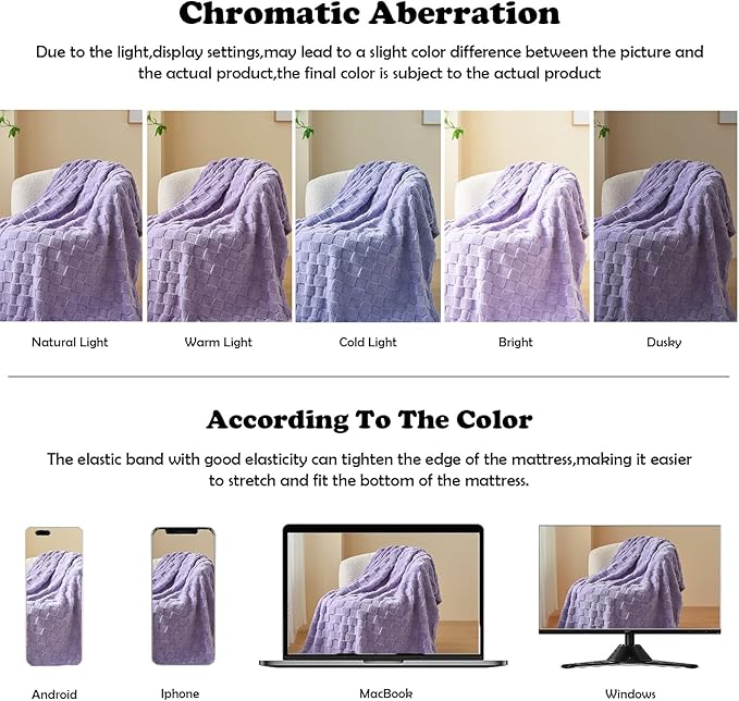 NEWCOSPLAY Super Soft Queen Blanket Lavender Premium Silky Flannel Fleece 3D Checkered Lightweight Bed Blanket All Season Use (Lavender Checkered, Queen(90"x90"))