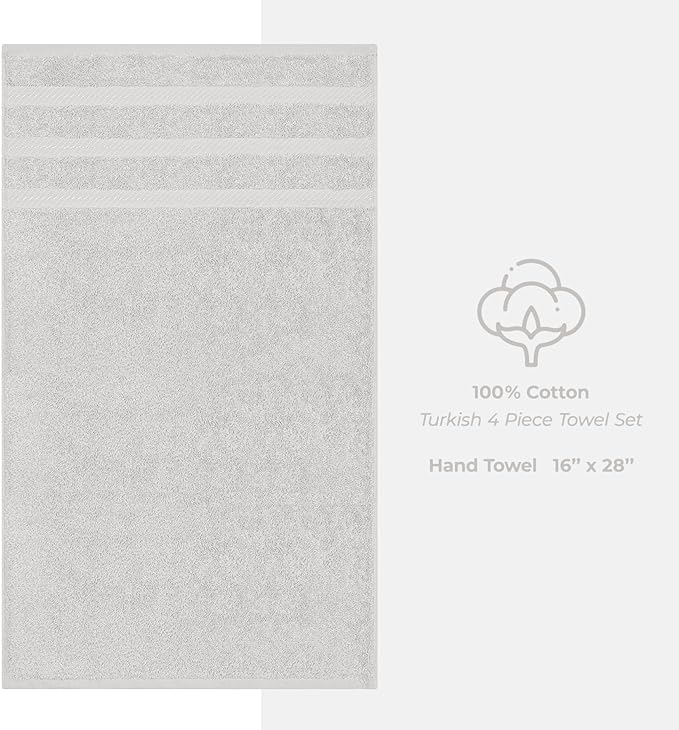 American Soft Linen Luxury Hand Towels for Bathroom, 600 GSM 100% Cotton Turkish 4 Piece Hand Towel Set, 600 GSM Hand Face Towels for Kitchen, Silver Grey Hand Towels