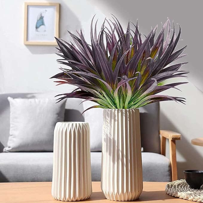 8 Pcs Outdoor Fake Plants UV Resistant Artificial Tall Grass Plants Faux Tropical Flowers Bushes Décor Fall Winter Summer Planters Patio Front Door Porch Plastic Greenery & Shrubs Decoration