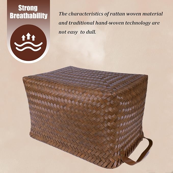 BROWNLILY Handwoven Clothes Basket Laundry Hampers Large Wicker Storage Baskets for Shelves Blankets Closet Storage Bins Car Bedroom Bathroom Organizers and Storage Bath (8, Brown)