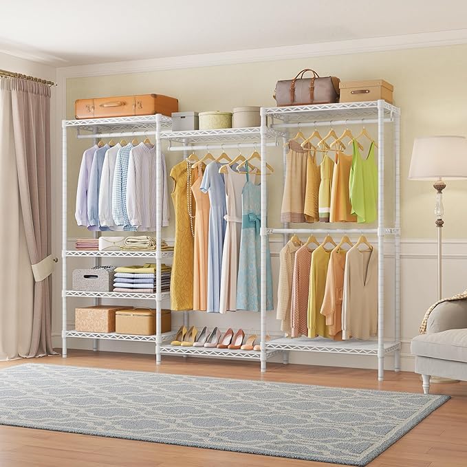 VIPEK V5 Plus Portable Closet Wardrobe Heavy Duty Clothes Rack, Large Free Standing Closet Rack for Hanging Clothes, 85.4" L x 15.7" W x 76.4" H, White