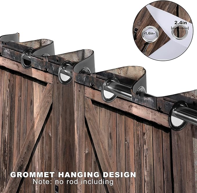 MissHope Rustic Wooden Barn Door Blackout Curtains Vintage Brown Wood Door Farmhouse Country Decor for Home Bedroom Living Room Grommet Window Drapes 2 Panels, 42x63 Inch
