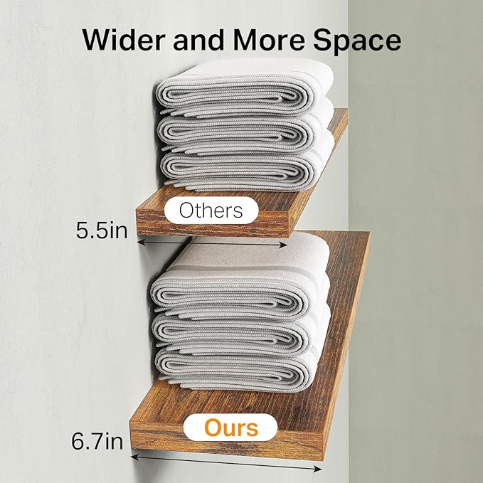 BAYKA Floating Shelves Bathroom for Wall – Shelf Over Toilet Farmhouse Rustic Wood for Bedroom, Kitchen, or Living Room Decor Organization, Fall Bathroom Decor Shelves – Rustic Brown, Set of 3