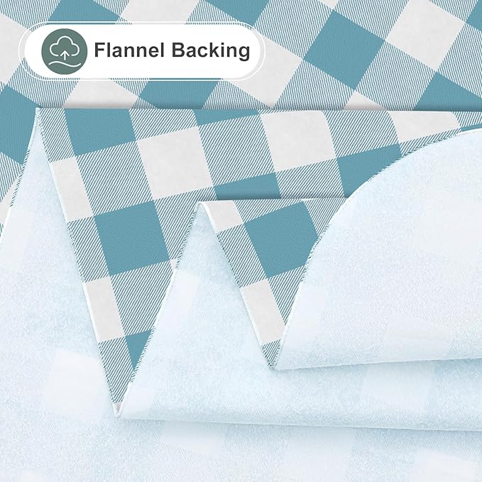 misaya Square Waterproof Vinyl Table Cloth, Buffalo Flannel Backed Tablecloth, Wipeable Plastic Table Cover for Dinner, Kitchen, Outdoor (60" x 60", Aquamarine and White)