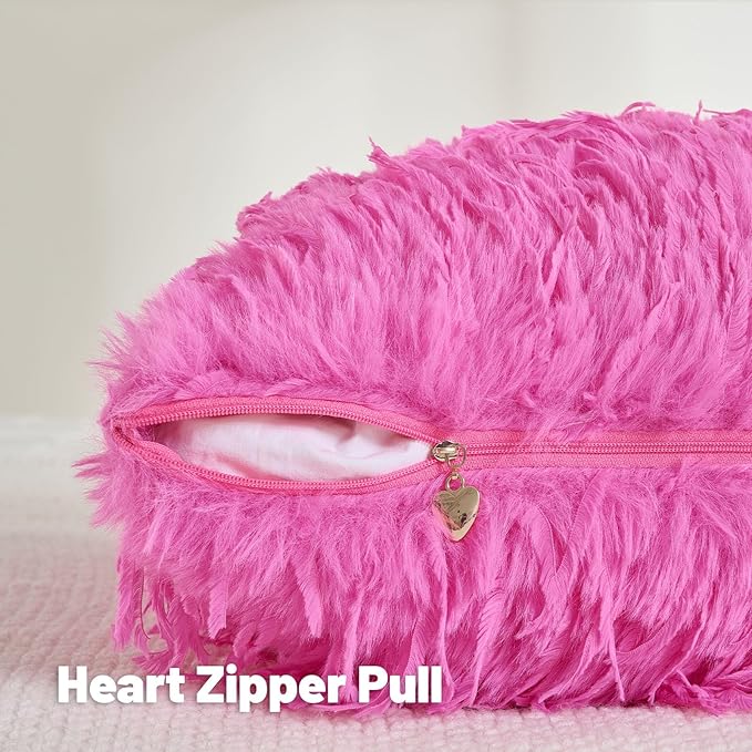 FUTEI Hot Pink Decorative Throw Pillow Covers 24x24 Inch Set of 2,Soft Fluffy Faux Feather Texture European Cushion Cases,Modern Home Luxury Decor for Couch Bed Living Room