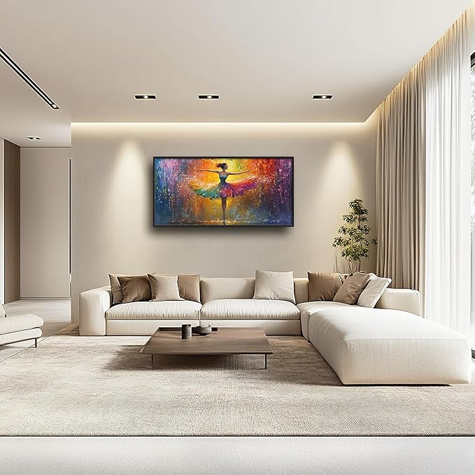 Olivine Large Wall Art, Ballerina Pictures Wall Decor, Colorful Ballet Canvas Prints, Dance Girl Painting, Framed Artwork for Bathroom Girl's Bedroom Living Room Office Home Decoration 60"x30"