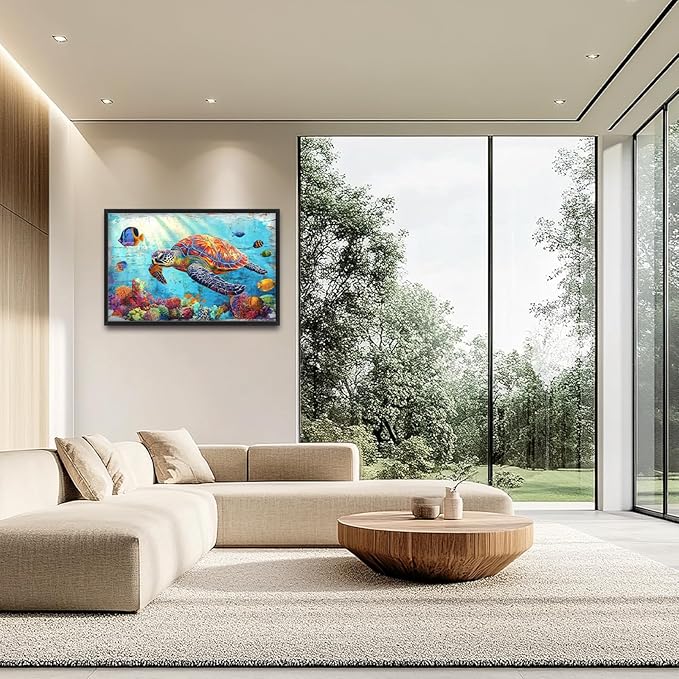 Lovira Sea Turtle Large Wall Art Ocean Coastal Theme Canvas Wall Decor Pictures Prints Painting Framed Home Artwork for Living Room Bathroom Bedroom Kitchen 24"x36"