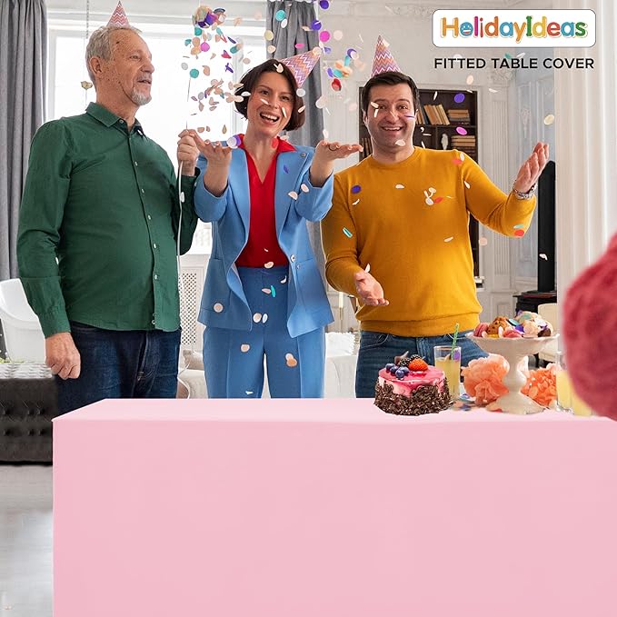 HolidayIdeas Fitted Tablecloths for 6 Foot Rectangle Table, Wrinkle Resistant Washable Table Cover 30x72 Inch for Vendor Booth Display, Banquet, Trade Show, Pink, 4 Pcs