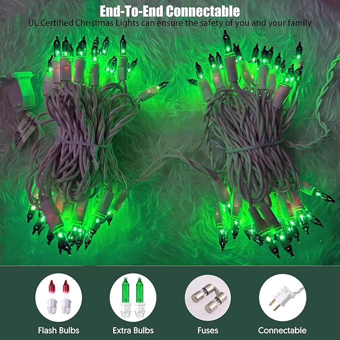 Green Christmas Lights 100 Count St Patricks Day Decorations String Lights with White Wire for Outdoor Indoor Christmas,Wedding Decorations Halloween Decor,UL Certified (21feet)
