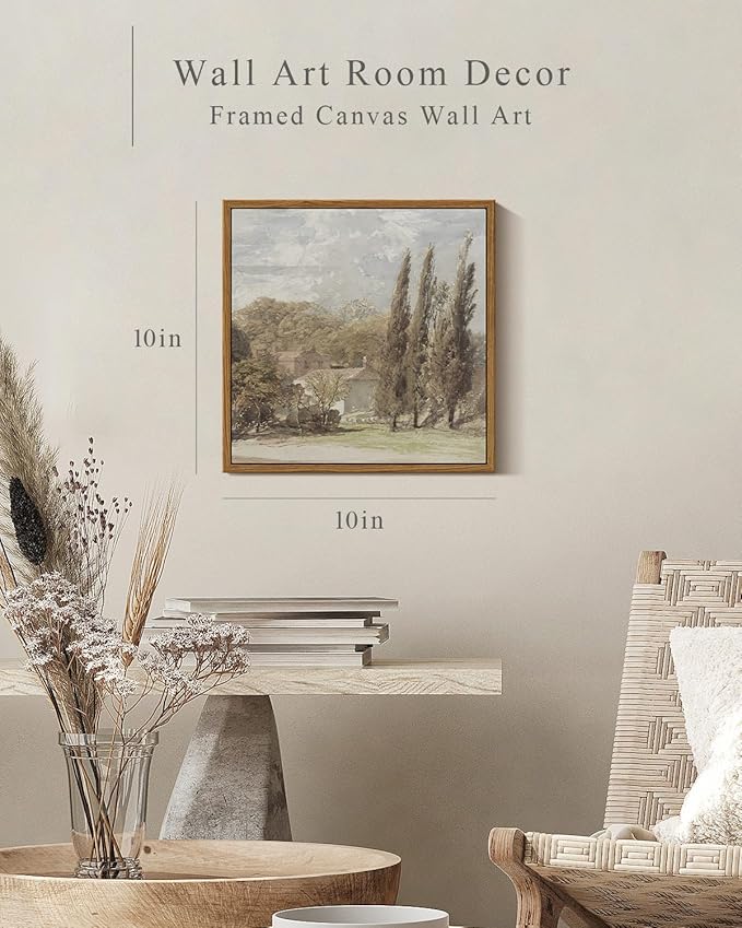 InSimSea Square Framed Canvas Wall Art, Gardens Classical Scenery Paintings, Rustic Gardens Wall Pictures for Bedroom Bathroom Living Room, Canvas Prints Artwork, Vintage Home Decor 10"x10"