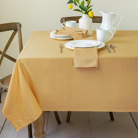 Benson Mills Cameron Textured Fabric Table Cloth, for Everyday Home Dining, Parties, Fall, Autumn, Holiday, and Thanksgiving Tablecloth (60" x 84" Rectangular, Sunshine/Yellow)