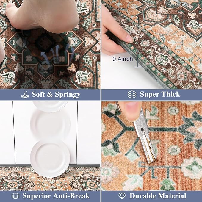 HEBE Anti Fatigue Kitchen Rug Sets 2 Piece Non Slip Kitchen Mats for Floor Cushioned Kitchen Rugs and Mats Waterproof Comfort Standing Mat Runner for Kitchen,Home Office,Sink,Laundry