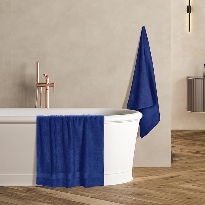 GLAMBURG Premium Cotton 4 Pack Bath Towel Set - 100% Pure Cotton - 4 Bath Towels 27x54 - Ideal for Everyday use - Ultra Soft & Highly Absorbent - Navy