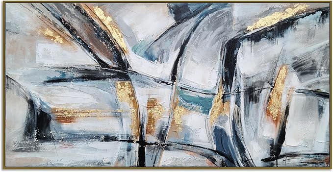 Yihui Arts Hand Painted Framed Abstract Canvas Wall Painting with Gold Foil