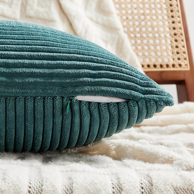 Fancy Homi 4 Packs Teal Lumbar Decorative Throw Pillow Covers 12x20 Inch for Living Room Couch Bed Sofa, Rustic Farmhouse Boho Home Decor, Soft Striped Corduroy Rectangle Accent Cushion Case 30x50 cm