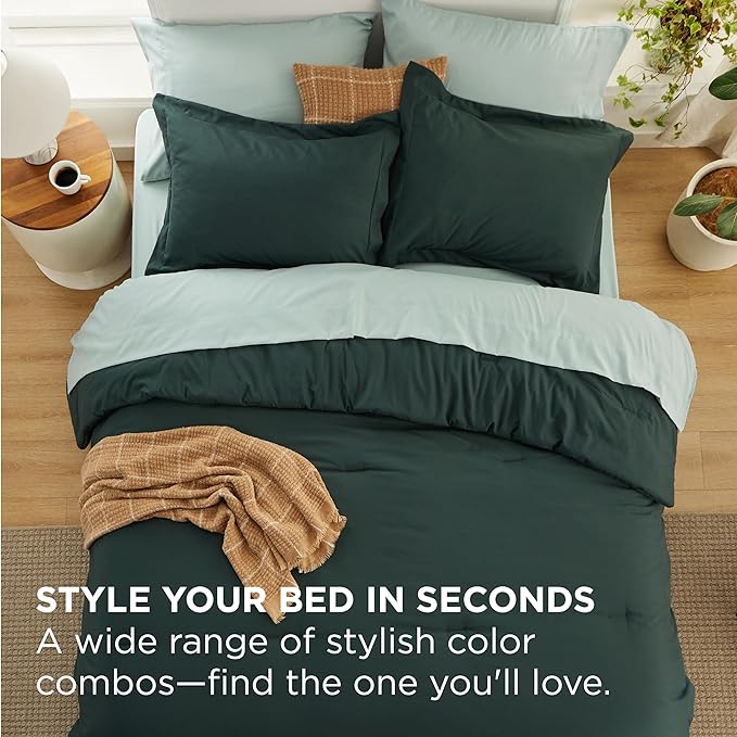 Bedsure Full Size Comforter Set - 7 Pieces Forest Green Full Bedding Set for All Seasons, Boho Contrasting Design Bed in a Bag with Comforter, Sheets, Pillowcases & Shams