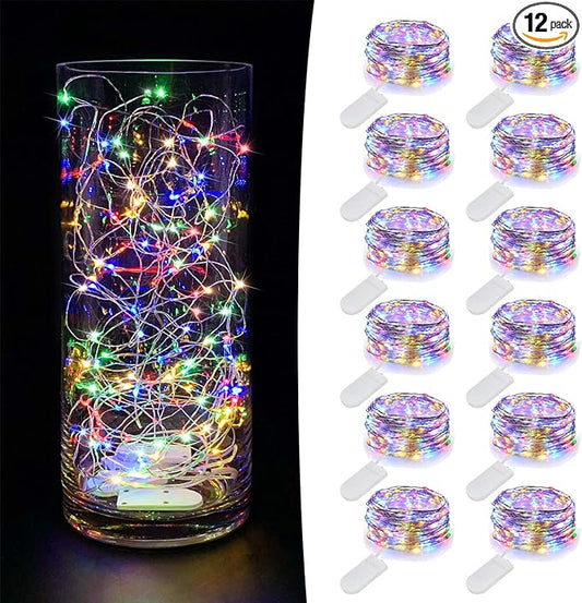 MUMUXI 12 Pack 7.2ft Fairy Lights Battery Operated String Lights, 20 Mini Battery Powered LEDs for Centerpiece Table Decorations, Wedding Party Bedroom Mason Jar Christmas, Multicolor