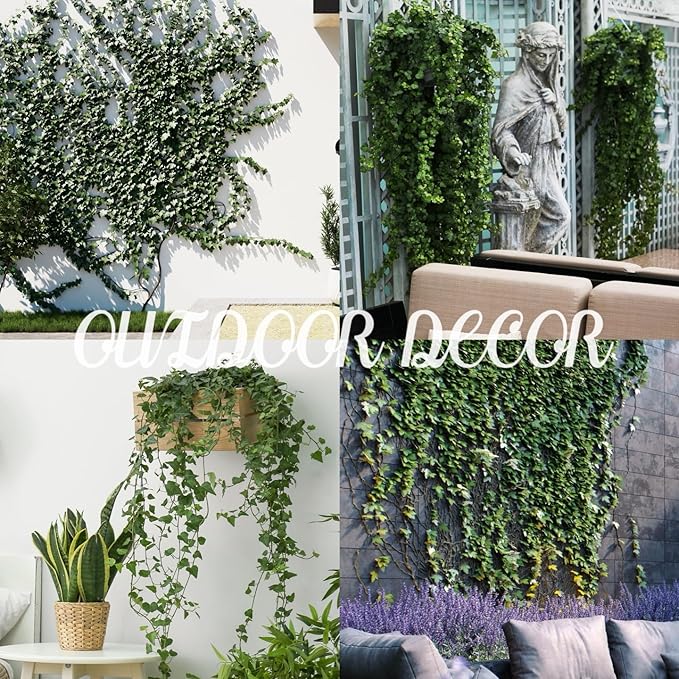 Sggvecsy 24 Pack 84Ft Artificial Ivy Leaf Plants with LED String Lights Fake Ivy Leaves Artificial Ivy Garland Greenery Hanging Plants Vines for Wedding Wall Party Home Room Kitchen Garden Decor