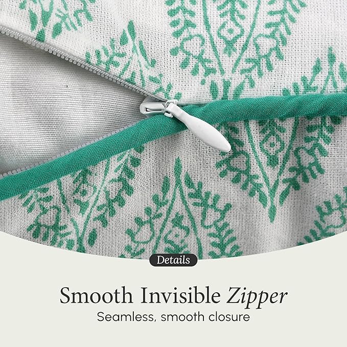 CPC 100% Cotton Throw Pillow Covers 20x20 Inch, Set of 2 Green Block Print Pattern Couch Pillow, Cute Boho Decorative Pillows for Living Room, Bedroom with Hidden Zipper- Sea Green
