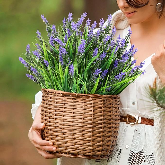 N&T NIETING 6 Bundles Artificial Plants Outdoor, Fake Monkey Grass with Flowers, UV Resistant Fake Plants for Garden Window Office Patio Hanging Planter Pathway Front Porch Home(Purple)