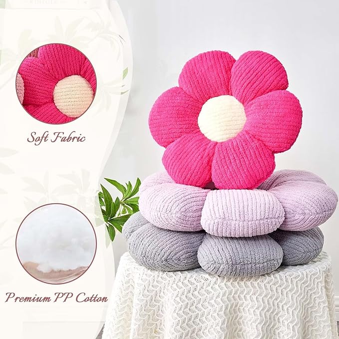 Flower Throw Pillow, Soft Hot Pink 17.7" Shaped Floor Pillow for Home Decor, Cute Aesthetic Plush Decorative Pillows for Bed, Sofa, Couch