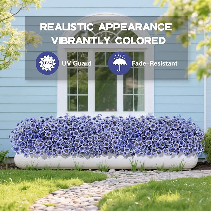 20 Bundles Artificial Flowers for Outdoors Decorations, Fake Flowers Faux Plants Silk Colorful Daisy Flowers Realistic UV Resistant for Garden Patio Porch Box Home Decor (Blue)