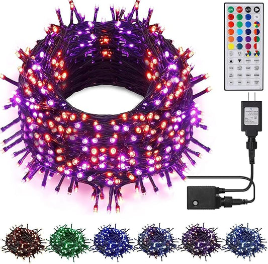 LJLNION 98.5ft Christmas Lights Color Changing with Remote, 300 LED RGB Fairy String Lights Halloween Decorative Lights, 8 Lighting Modes & Timer, Plug in Indoor Outdoor Xmas Wedding Party Decor