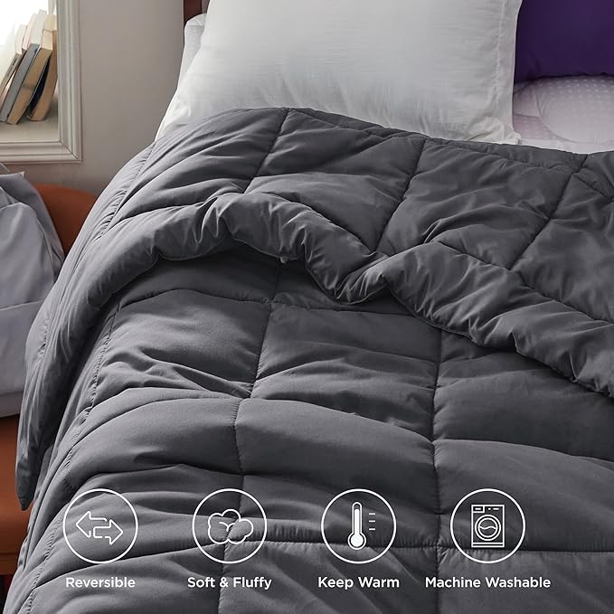 Bedsure Comforter Duvet Insert - Quilted Comforters Twin Size, All Season Duvet, GentleSoft Down Alternative Bedding, with 8 Tabs, Gifts for Women/Men, Grey, Twin 88 x 68 Inches