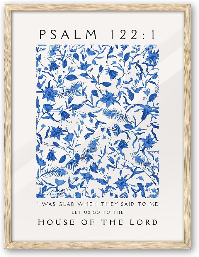 EcoHest OAK Wood Jesus Framed Wall Art, 12x16in Psalm 122:1 Bible Verse Christian Wall Art, Modern Blue Bedroom Decor For Living Room Bathroom Religious Gift 1Pack